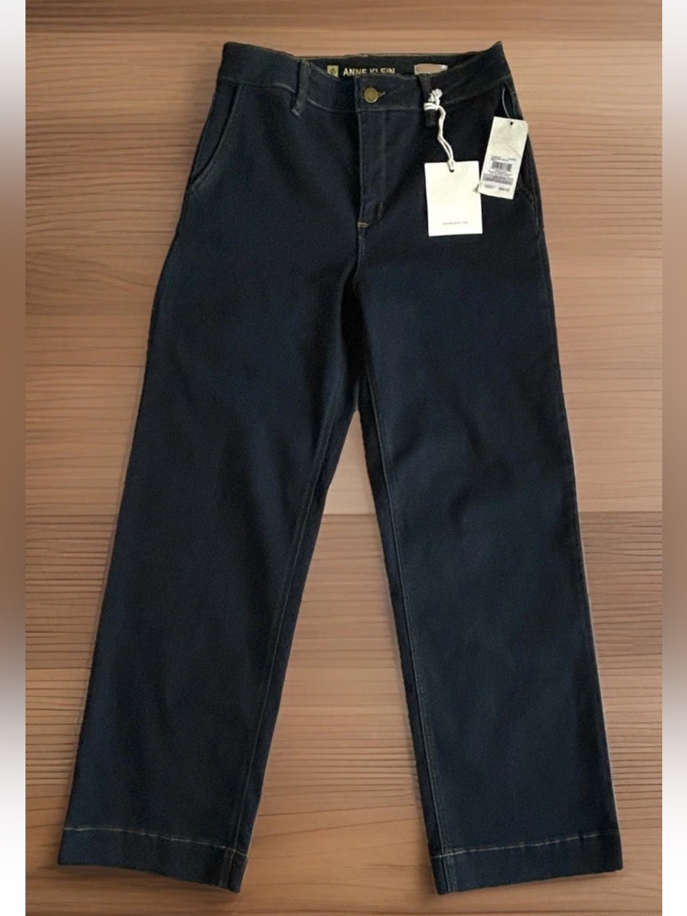 Anne Klein NWT Women's Modern Fit~High Rise~Wide Leg Jeans~Dark Blue Denim 6